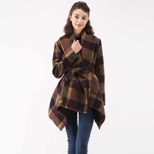 CHICWISH PRAIRIE CHECK RABATO COAT IN PLUM